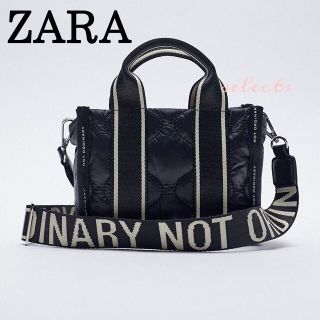 ザラ(ZARA)のZARA テキストディテール ナイロン ミニ トートバッグ 黒 ショルダー 希少(ショルダーバッグ)