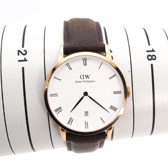 Daniel Wellington(ダニエルウェリントン)の《一点物》DW 腕時計 ホワイト デイト ピンクゴールド レザー ラウンド メンズの時計(腕時計(アナログ))の商品写真