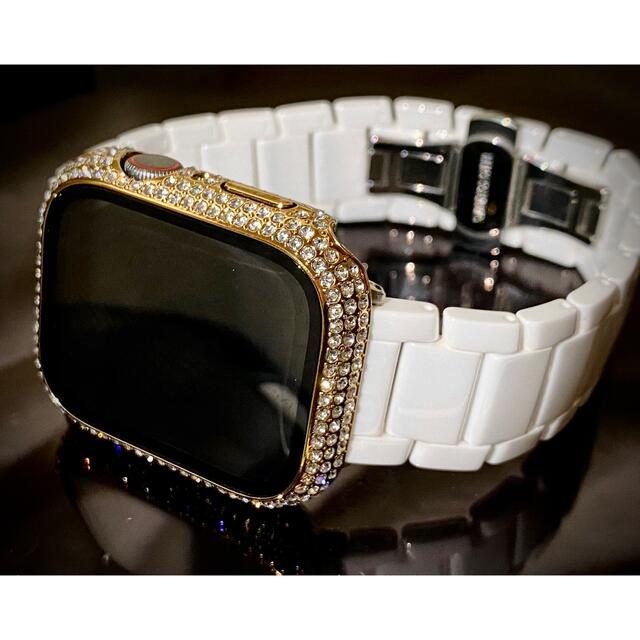  アップルウォッチ用カスタムベゼル　カバーベルトセット　ゴールドパヴェセラミック レディースのファッション小物(腕時計)の商品写真