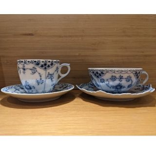 ロイヤルコペンハーゲン(ROYAL COPENHAGEN)のロイヤルコペンハーゲン　ブルーフルーテッド　フルレース　ハーフレース　2客(食器)