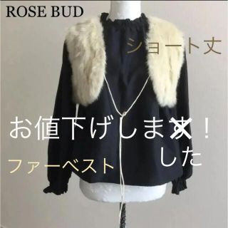 ローズバッド(ROSE BUD)の美品　リアルファー　ベスト　オフホワイト　大人かわいい　ドレス　ワンピ　ブラウス(ベスト/ジレ)