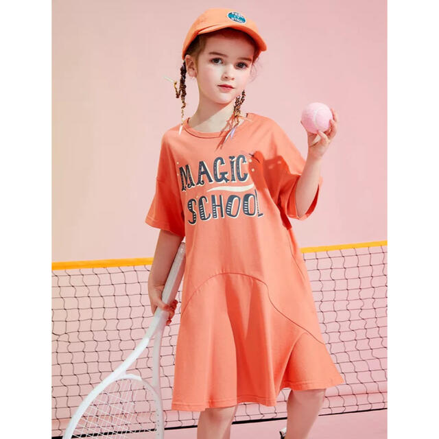 Tシャツワンピース120cmオレンジ キッズ/ベビー/マタニティのキッズ服女の子用(90cm~)(ワンピース)の商品写真