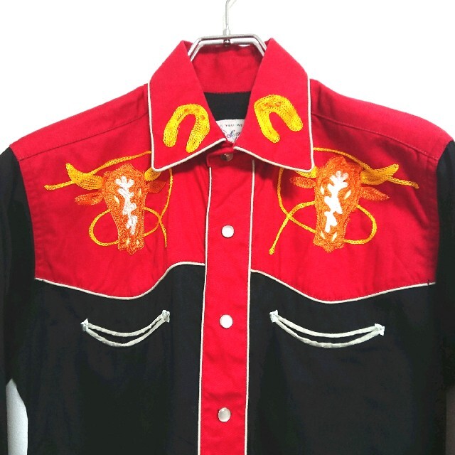 Rockmount ロックマウント 赤黒色 バッファロー 刺繍 ウエスタンシャツ