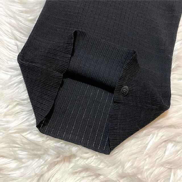本物 美品 シャネル COCO装飾 Vネック 半袖 リブニット セーター 黒
