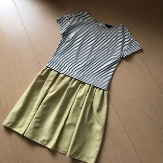 アイボリーコート(ivory court)の＊美品＊Ivory court＊ドッキングワンピース＊ボーダー×イエロー(ひざ丈ワンピース)