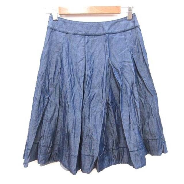Harriss(ハリス)のハリス HARRISS プリーツスカート ひざ丈 シャンブレー 34 青 ブルー レディースのスカート(ひざ丈スカート)の商品写真