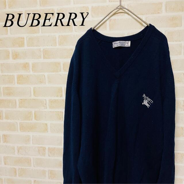 BURBERRY(バーバリー)のバーバリー Vネック ニット セーター 90s ヴィンテージ 刺繍 ネイビー メンズのトップス(ニット/セーター)の商品写真