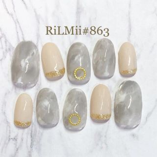 RiLMii#863グレー×ホワイト／ニュアンスネイルチップ