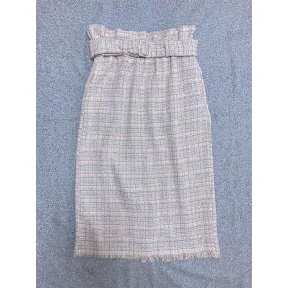 ザラ(ZARA)のハイウエストスカート♡ベルト付きツイードスカート パステルカラー 膝丈スカート(ひざ丈スカート)