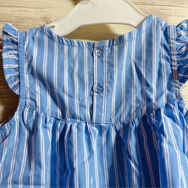 90サイズ　ストライプ柄　フリル　ワンピース　夏　サックス キッズ/ベビー/マタニティのキッズ服女の子用(90cm~)(ワンピース)の商品写真