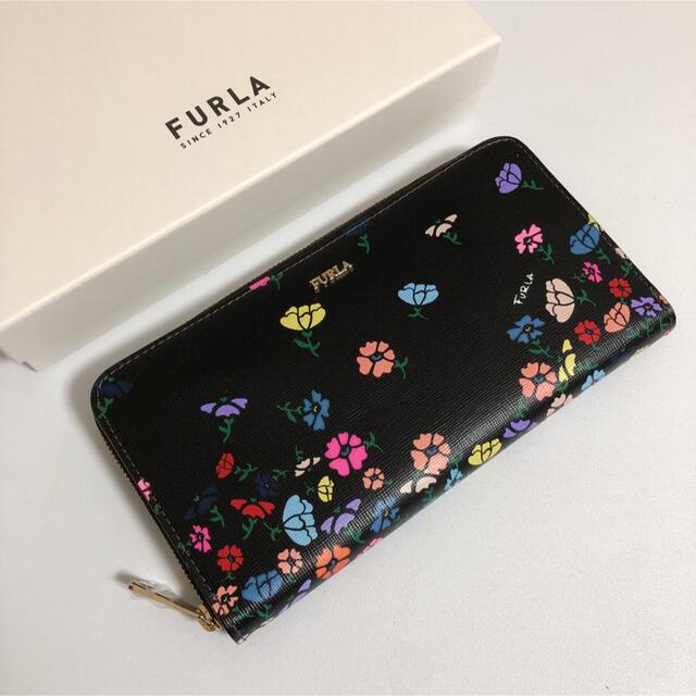 FURLA フルラ長財布 ブラック 花柄 - ファッション小物