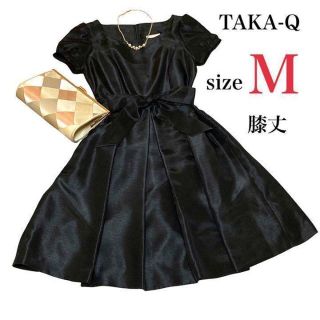 タカキュー(TAKA-Q)の結婚式　フォーマル　ドレス　ワンピース　ブラック　リボン　プリーツ(ミディアムドレス)