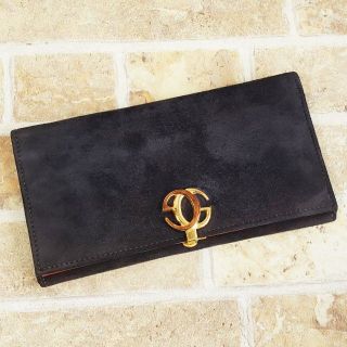 グッチ(Gucci)のオールドグッチ ☆ スエードレザー 薄マチ 長財布 ネイビー 伊製 裏地レッド(財布)