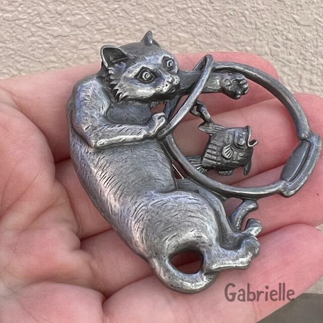 ヴィンテージ シルバー 猫ブローチ