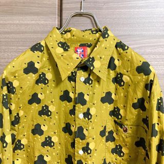 アベイシングエイプ(A BATHING APE)のアベイシングエイプ　長袖シャツ　総柄　マスタード　日本製　黄色系(シャツ)