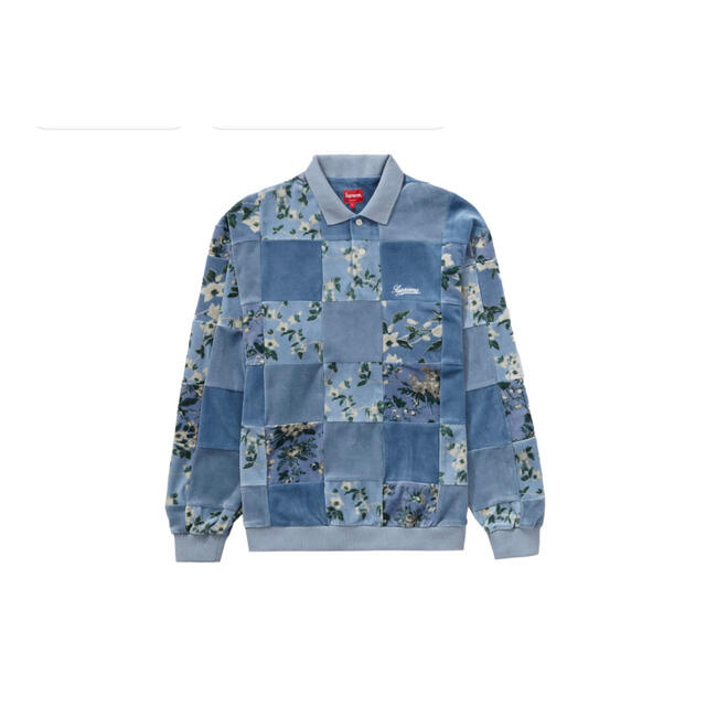 supreme floral patchwork velour l/s polo