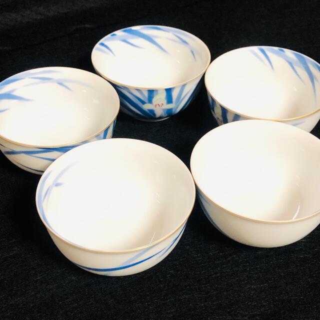 *【新品】深川製磁 湯呑 汲出揃 5客セット 菖蒲紋様 金彩 茶器 希少 レア