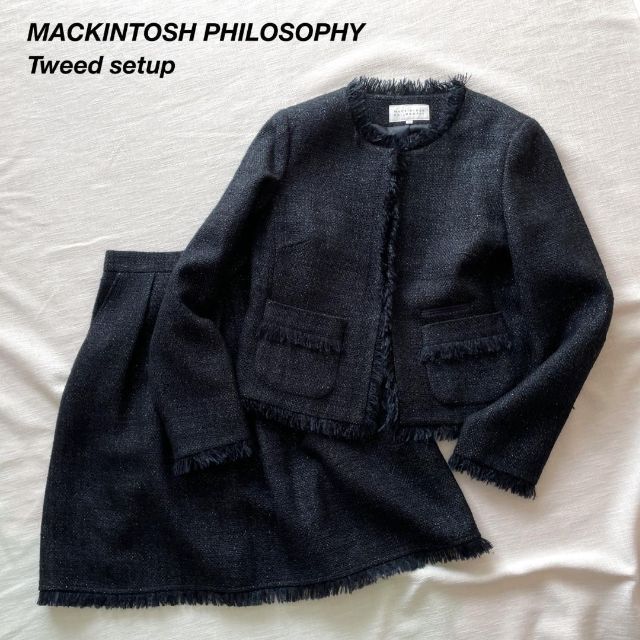 MACKINTOSH PHILOSOPHY - マッキントッシュフィロソフィー ツイード ノーカラー スーツ 黒 ラメ 38 Mの通販 by
