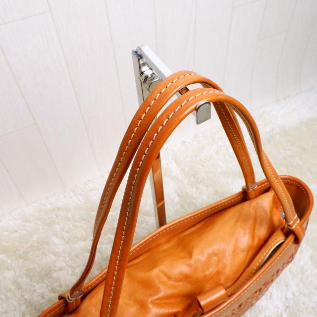 美品 ゲンテン レザー ハーフムーン カットワーク ハンドバッグ トート
