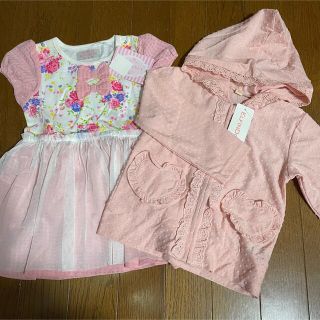 【新品】ベビー 子ども服 女の子 ワンピース パーカー ピンク 花柄 セット(ワンピース)