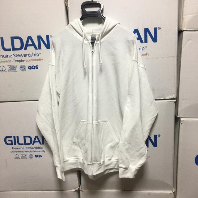 GILDAN(ギルタン)のGILDANギルダンのジップアップ★フルジップ★パーカー☆ホワイト白☆XLサイズ メンズのトップス(パーカー)の商品写真