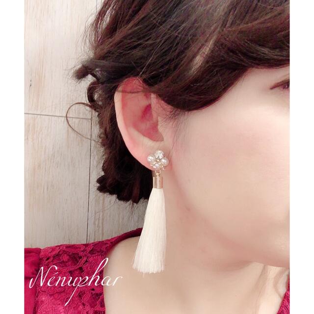 【再販】ビジューパールタッセルピアス♡ ウェディングにおすすめ ハンドメイドのアクセサリー(ピアス)の商品写真