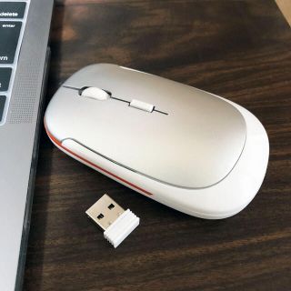 ワイヤレス デザインマウス 銀白＆レッドライン(PC周辺機器)
