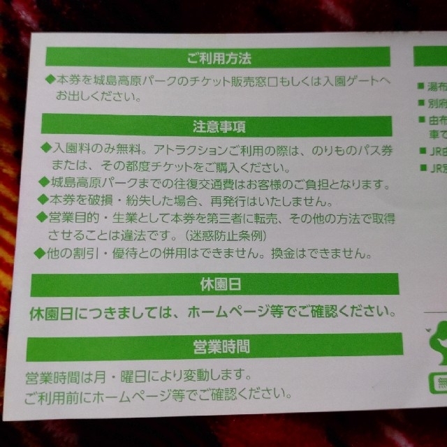 城島高原パーク　入園ご招待券　5名まで利用可 チケットの施設利用券(遊園地/テーマパーク)の商品写真