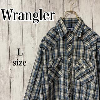 ラングラー(Wrangler)のラングラー チェック ウエスタンシャツ ブルー アメリカ古着 US古着(シャツ)