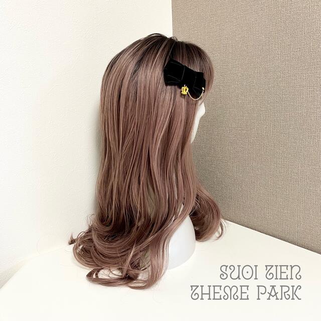 【R-59】ベルベット 黒 王冠 リボン ヘアクリップ ロリータ レディースのヘアアクセサリー(バレッタ/ヘアクリップ)の商品写真