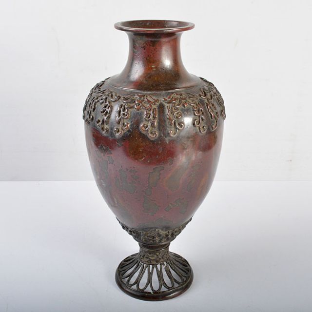 時代金工 古銅斑紫銅 古銅花瓶 D R4334 時代金工 古銅斑紫銅 古銅花瓶 D R4334