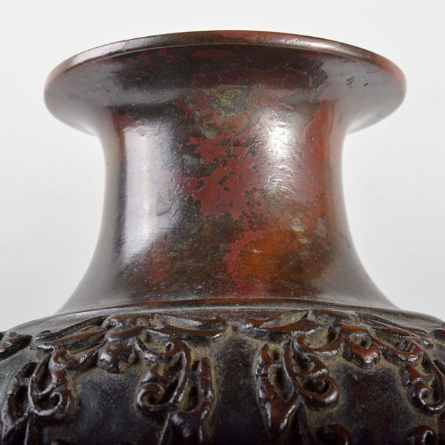 時代金工 古銅斑紫銅 古銅花瓶 D R4334 時代金工 古銅斑紫銅 古銅花瓶 D R4334