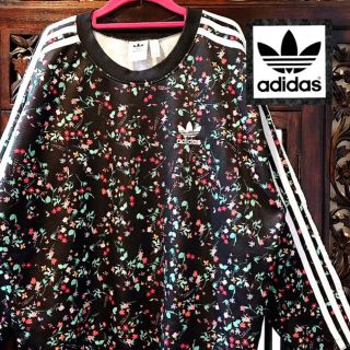 アディダス(adidas)のアディダス adidas トレーナー スウェット パーカー 黒 花柄 ジャージ (トレーナー/スウェット)