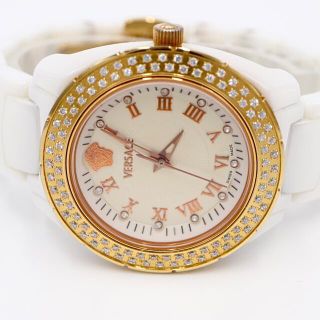 美品【ダイヤベゼル】VERSACE 12Pダイヤ セラミック レディース 腕時計
