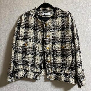 ザラ(ZARA)のZARA ツイードジャケット M(ノーカラージャケット)