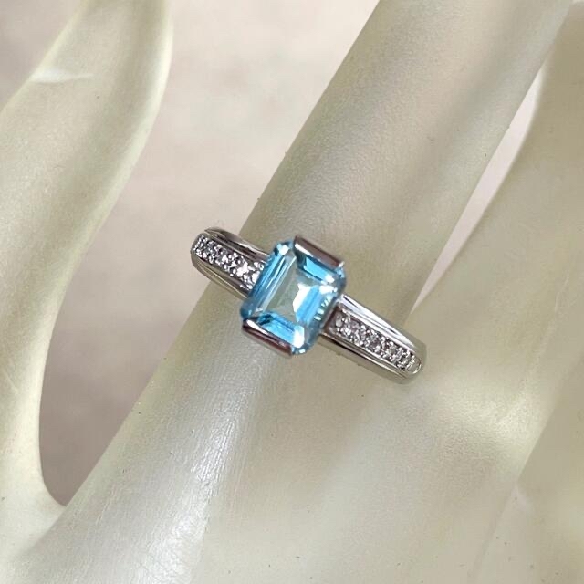 天然アクアマリン1.09ct ダイヤモンド PT900 リング(鑑別書付)の通販