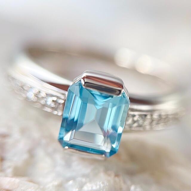 天然アクアマリン1.09ct ダイヤモンド PT900 リング(鑑別書付)の通販