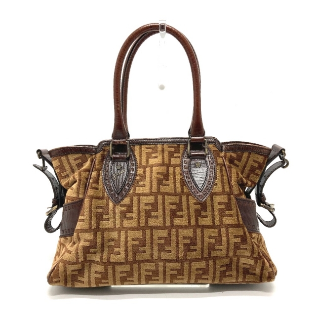 FENDI エトニコ レザー キャンバス トートバッグ ハンドバッグ フェンディ-