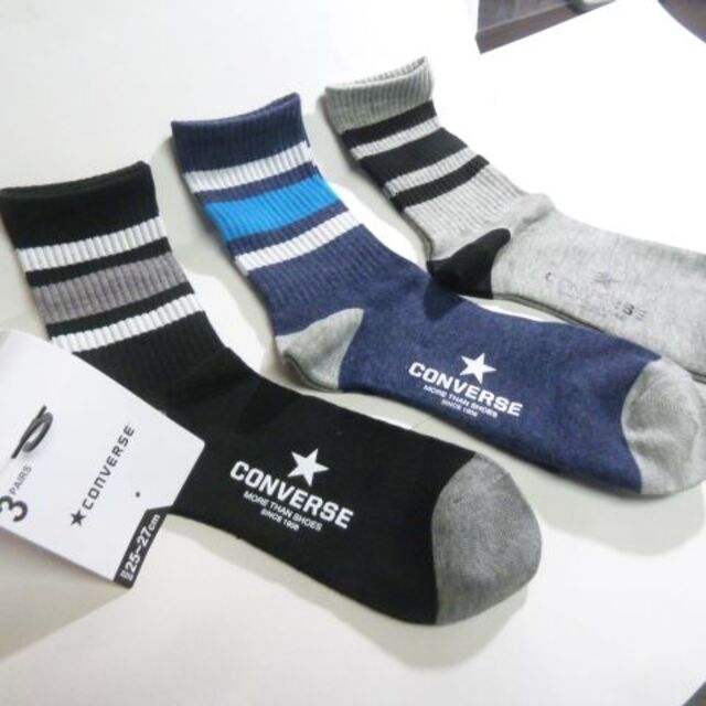 CONVERSE(コンバース)の★）3P（25-27 ボーダー柄）福助製コンバース★靴下 ソックス13560綿混 メンズのレッグウェア(ソックス)の商品写真