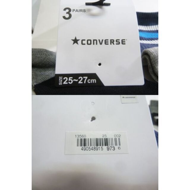 CONVERSE(コンバース)の★）3P（25-27 ボーダー柄）福助製コンバース★靴下 ソックス13560綿混 メンズのレッグウェア(ソックス)の商品写真