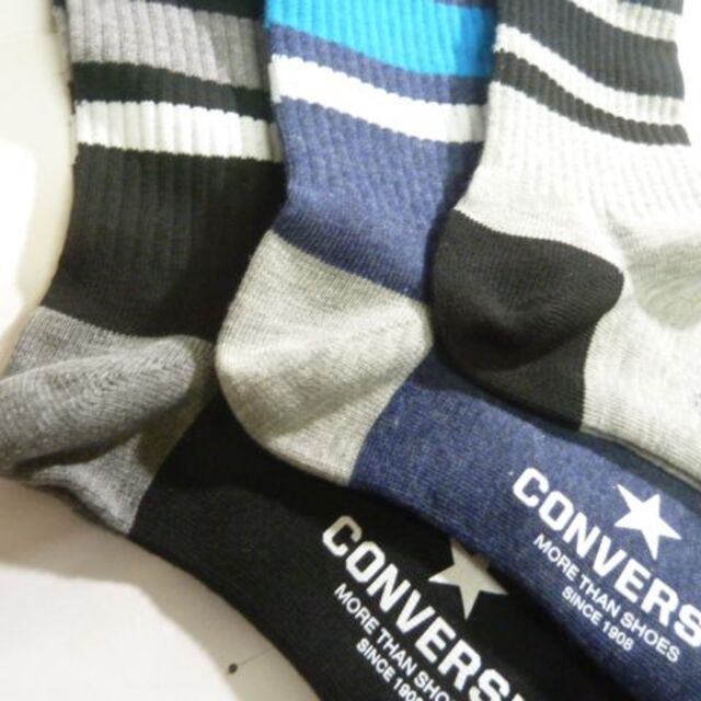 CONVERSE(コンバース)の★）3P（25-27 ボーダー柄）福助製コンバース★靴下 ソックス13560綿混 メンズのレッグウェア(ソックス)の商品写真