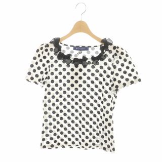 エムズグレイシー(M'S GRACY)のエムズグレイシー Tシャツ カットソー ドット柄 リボンネック 半袖 白 黒(Tシャツ(半袖/袖なし))