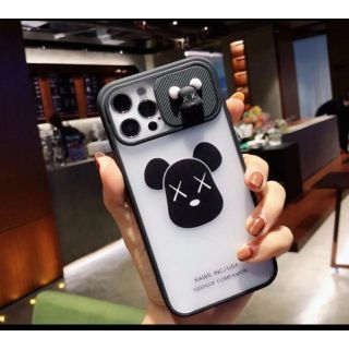 iPhone13Proケースベアーデザインブラックくま韓国オルチャンレンズ保護(iPhoneケース)