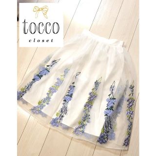 トッコ(tocco)の【３連休値下げ！】tocco フラワー刺繍オーガンジースカート(ひざ丈スカート)