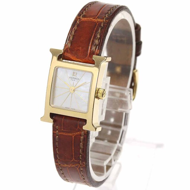 中古】【半年間保証・電池交換済】HERMES エルメス Hウォッチ ゴールド