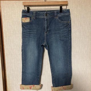 値下げレディース大きいサイズ和柄七分丈デニム W76 和柄裾あり　(デニム/ジーンズ)