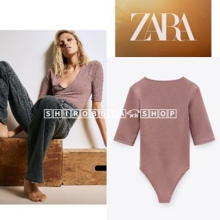 ザラ(ZARA)の春に最適 ♡ 新品 ZARA  ボディースーツ ピンクベージュ レオタード(カットソー(長袖/七分))