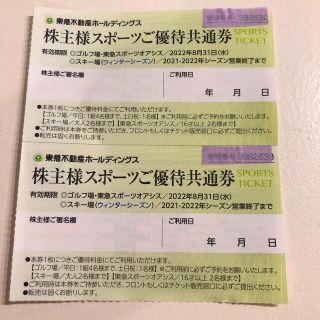 東急不動産　株主優待　株主様スポーツご優待共通券　2枚(フィットネスクラブ)