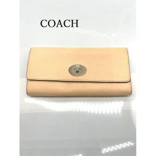 コーチ(COACH)のCOACH 2つ折り長財布　フラップ　レザー ベージュ(財布)