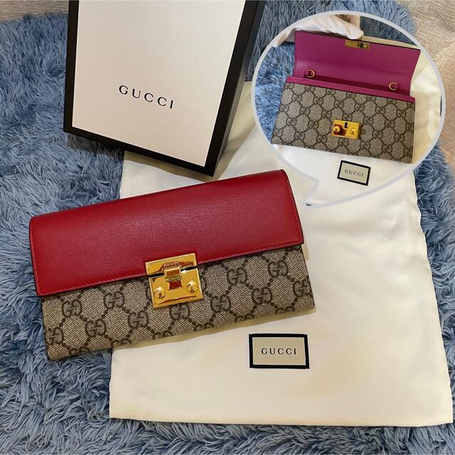 Gucci - 【美品】GUCCI 長財布 GGスプリーム レザー バイカラー 赤